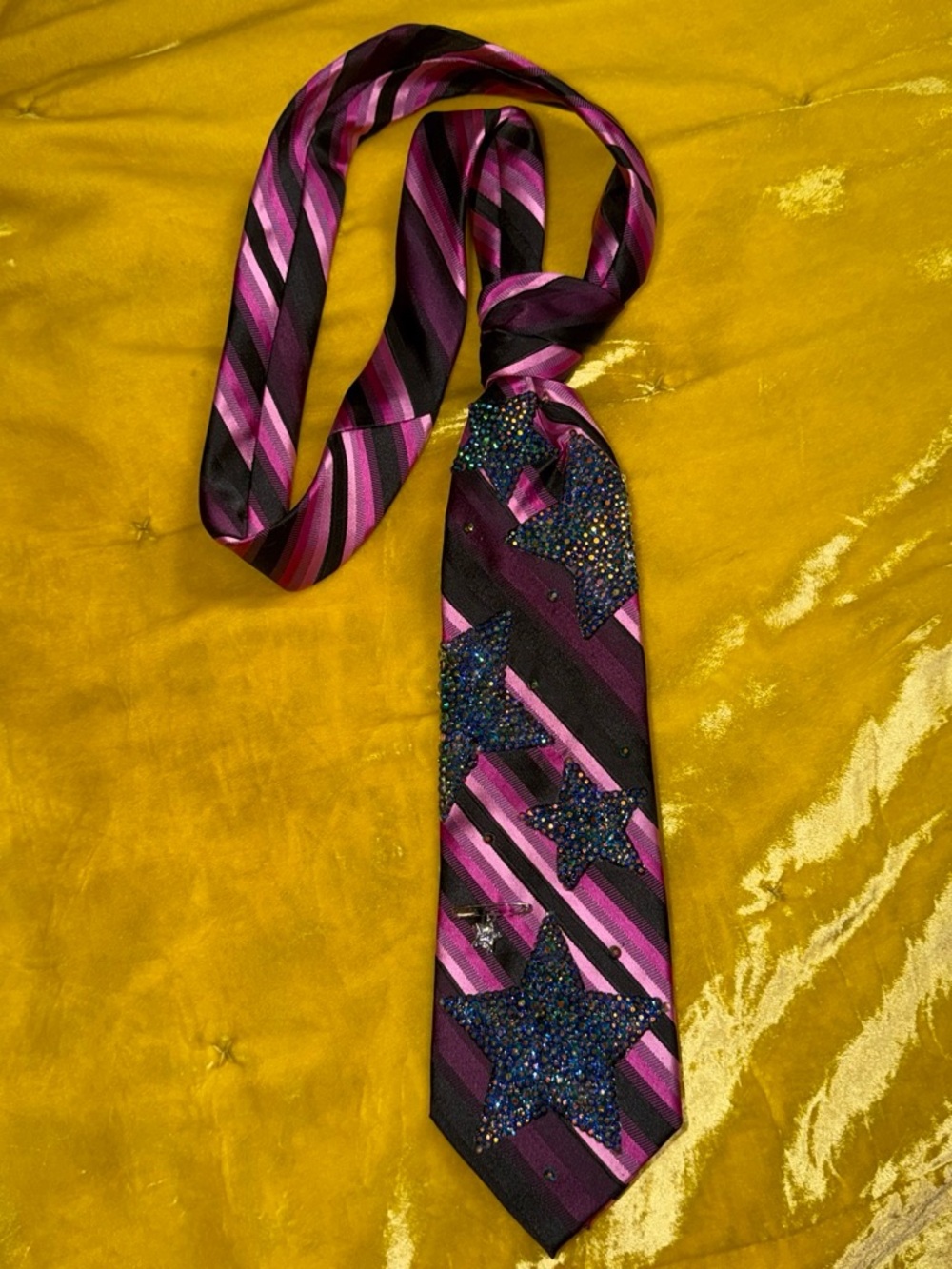 Hand stoned Pink and Black Striped with iridescent stars